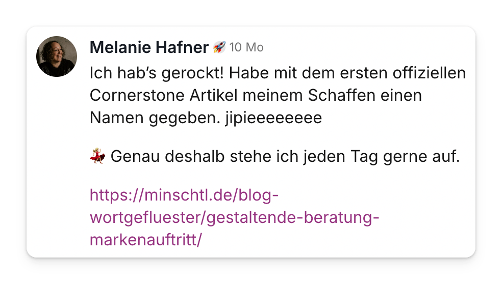 Community-Beitrag: erster Cornerstone-Blogartikel gibt dem eigenen Schaffen einen Namen