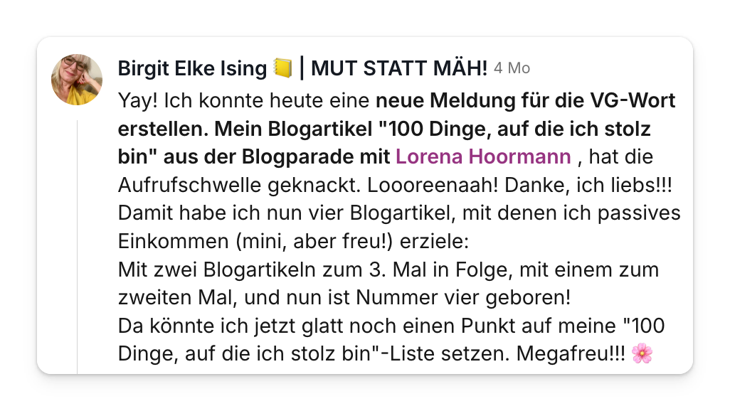 Community-Beitrag von Birgit Elke Ising: vier Blogartikel erzielen inzwischen passives Einkommen über die VG Wort