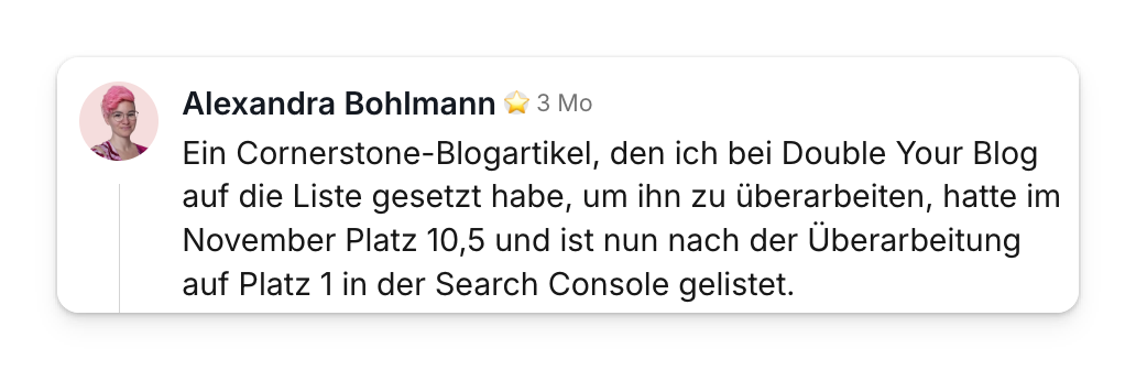 Community-Beitrag: Cornerstone-Blogartikel nach Überarbeitung auf Platz 1 in der Search Console